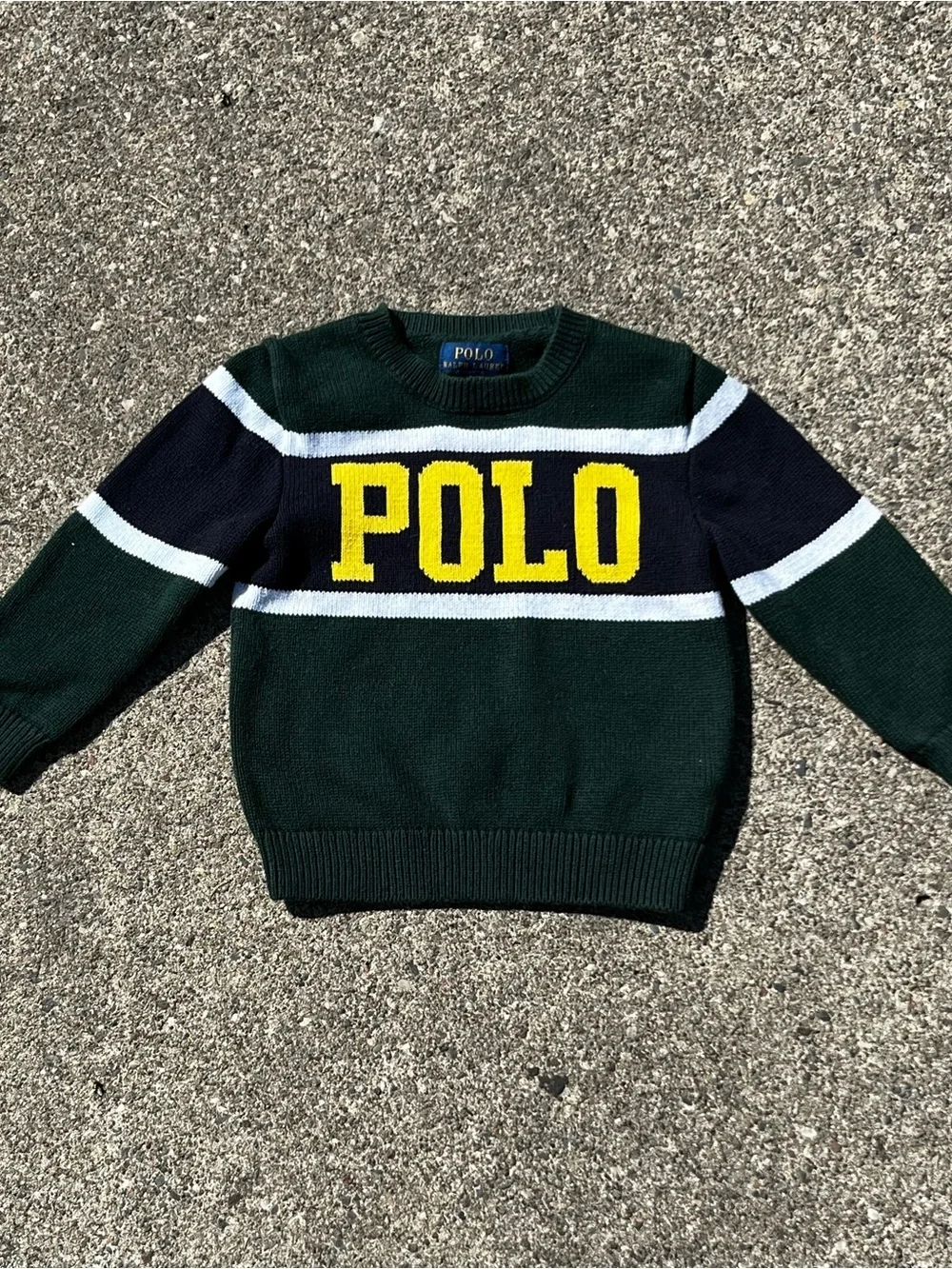 Polo by Ralph Lauren Forest Green Crewneck Sweater with Yellow Logo(only worn 1)
